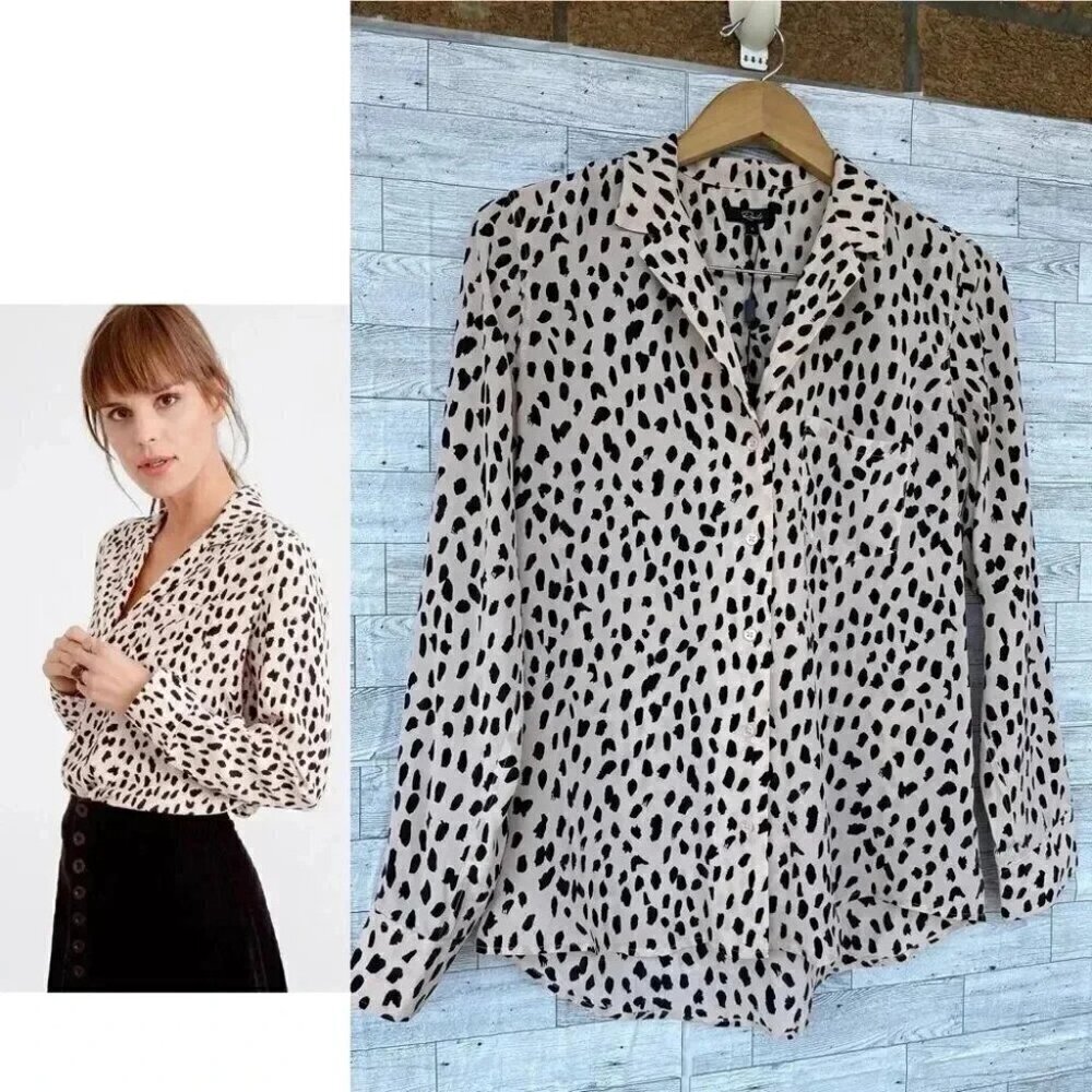 Rails Rebel 100% Silk Blush Spotted Button-Down blouse small